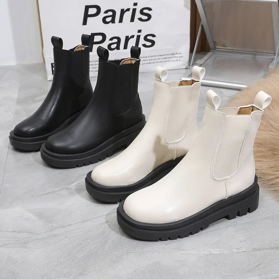 Women's Platform Chelsea Ankle Boots Elastic Side-Panel Pull-On