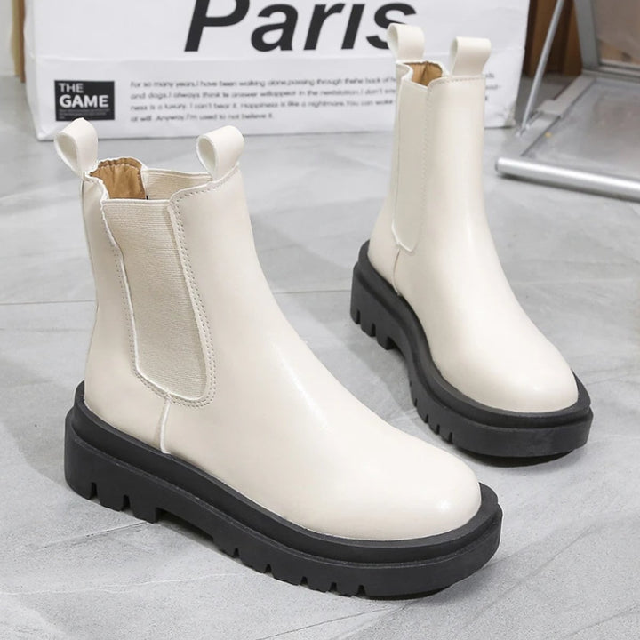 Women's Platform Chelsea Ankle Boots Elastic Side-Panel Pull-On
