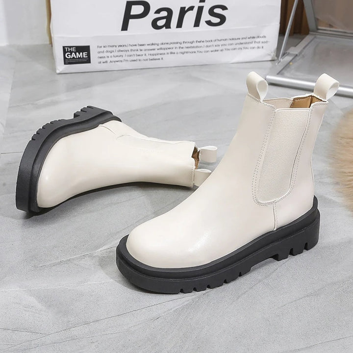 Women's Platform Chelsea Ankle Boots Elastic Side-Panel Pull-On