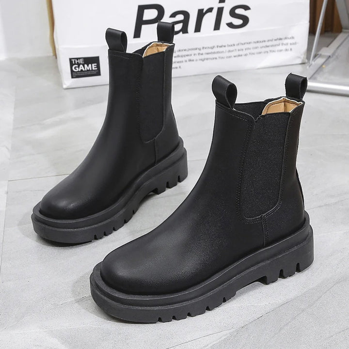 Women's Platform Chelsea Ankle Boots Elastic Side-Panel Pull-On