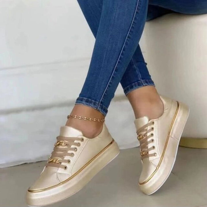 Women's Platform Lace-Up Gold Chain Ankle Boots Sneakers