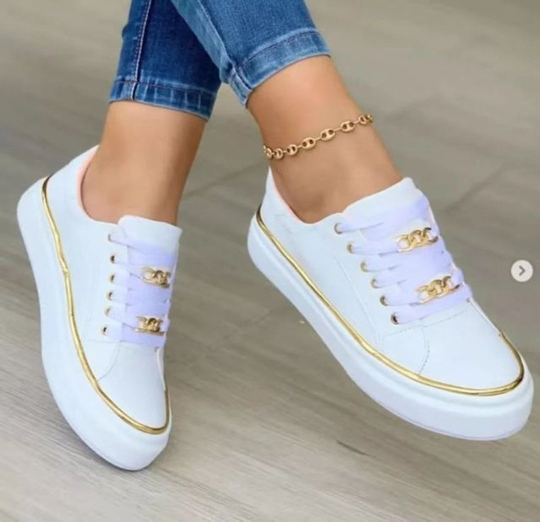 Women's Platform Lace-Up Gold Chain Ankle Boots Sneakers
