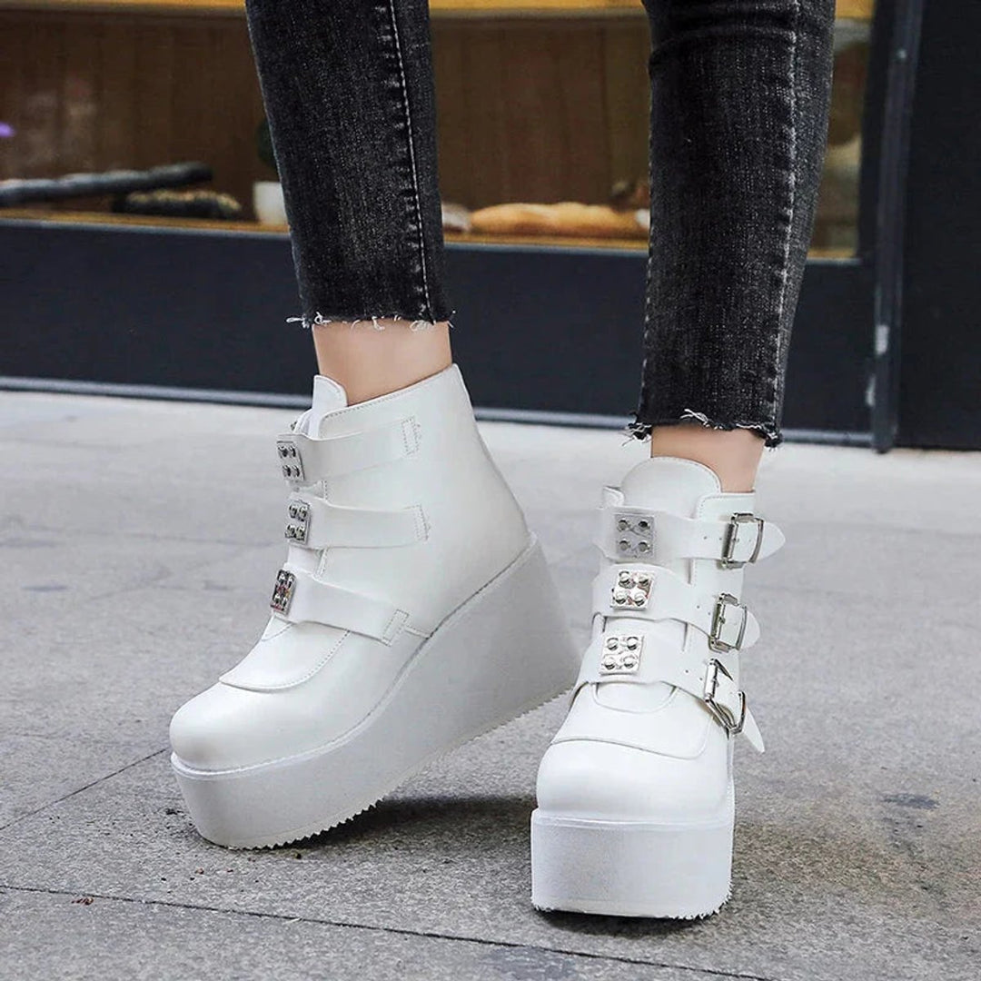 Women's Platform Wedge Buckle Strap Ankle Boots