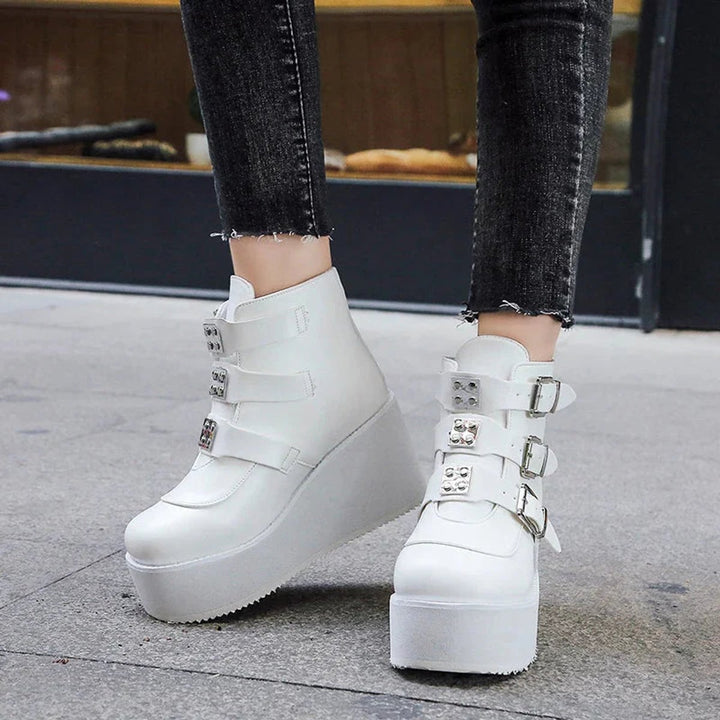 Women's Platform Wedge Buckle Strap Ankle Boots