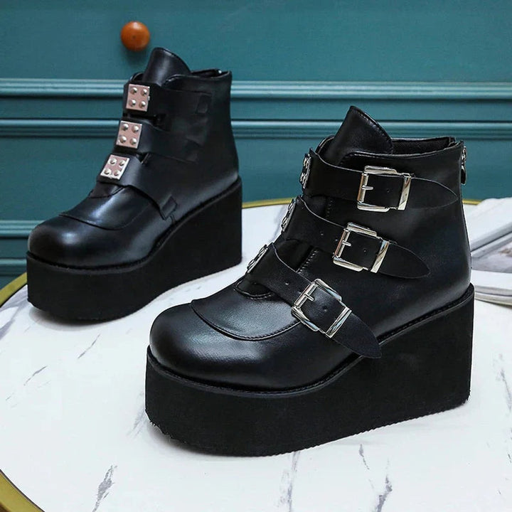 Women's Platform Wedge Buckle Strap Ankle Boots