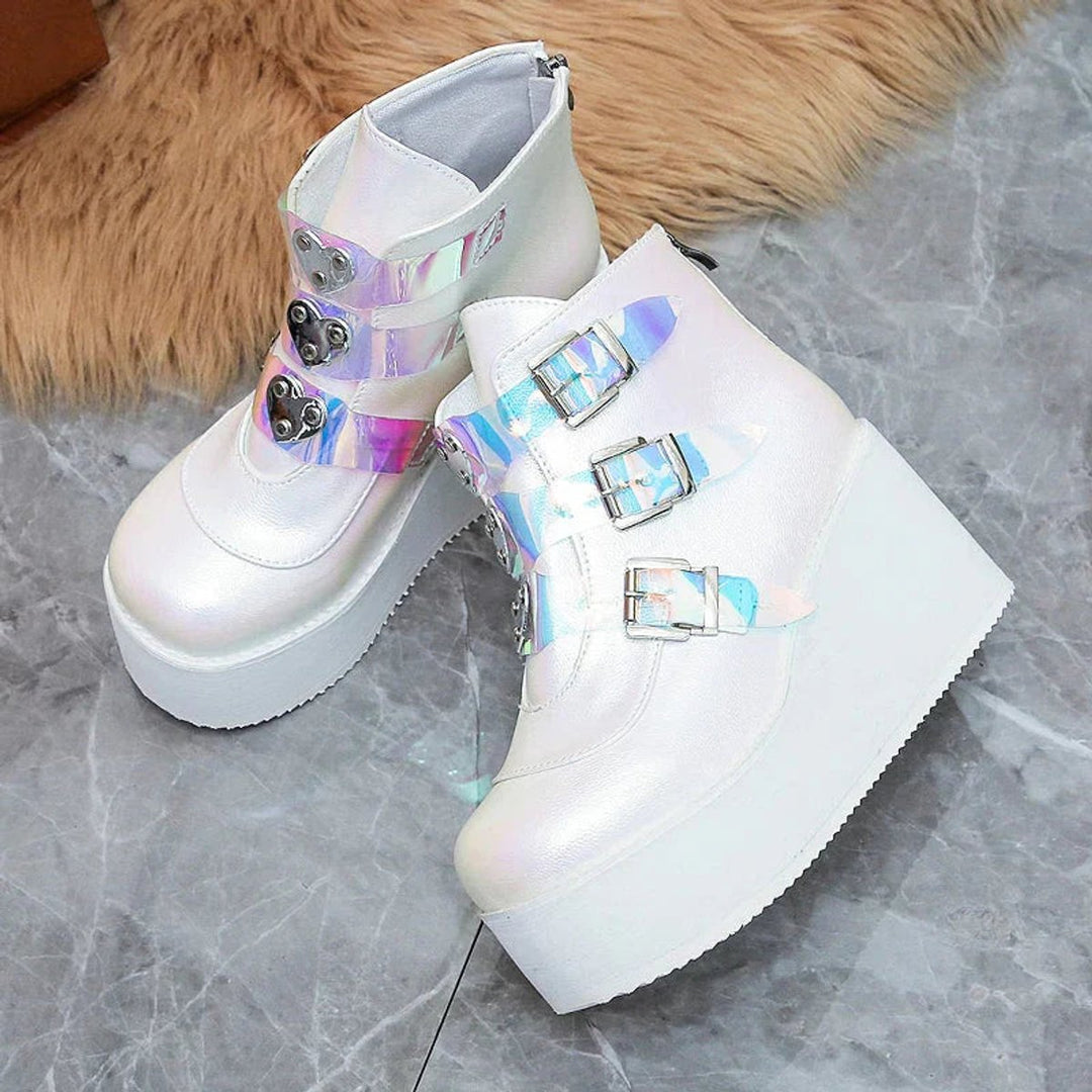 Women's Platform Wedge Buckle Strap Ankle Boots