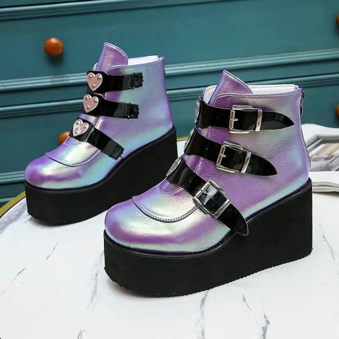 Women's Platform Wedge Buckle Strap Ankle Boots
