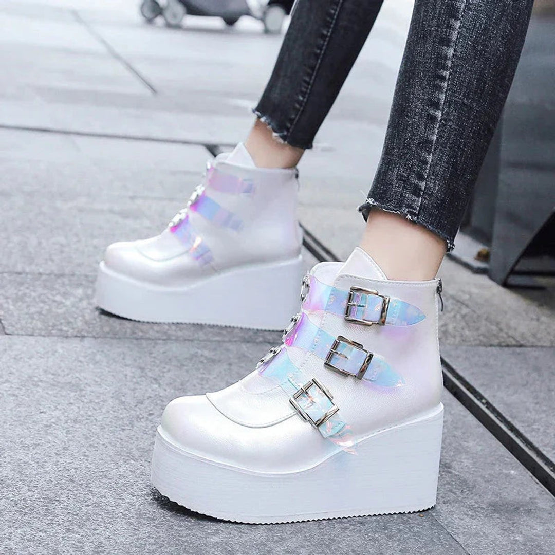 Women's Platform Wedge Buckle Strap Ankle Boots
