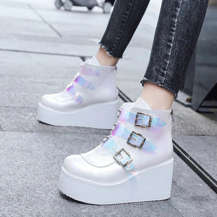 Women's Platform Wedge Buckle Strap Ankle Boots