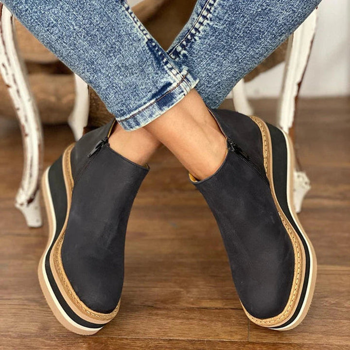 Women's Platform Wedge Zip-Up Round Toe Ankle Boots