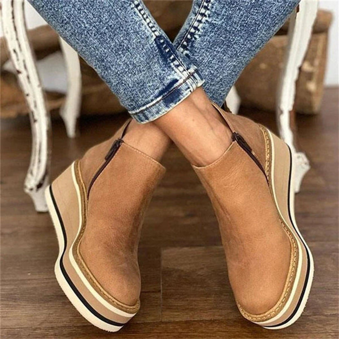 Women's Platform Wedge Zip-Up Round Toe Ankle Boots