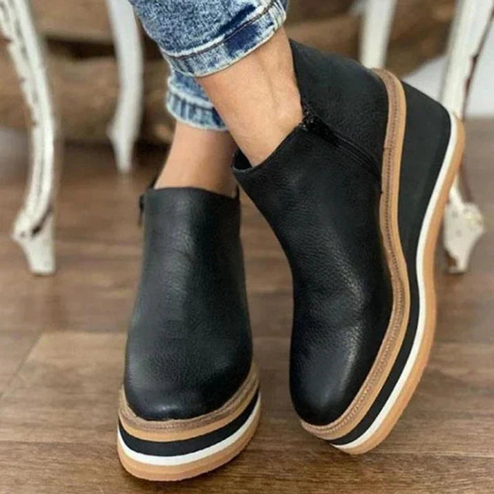 Women's Platform Wedge Zip-Up Round Toe Ankle Boots