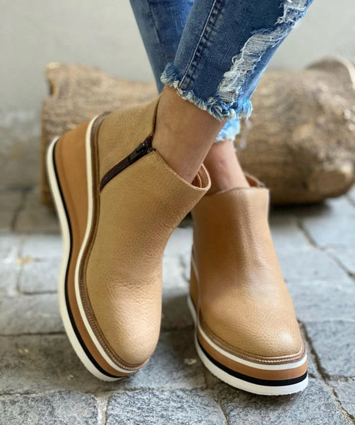 Women's Platform Wedge Zip-Up Round Toe Ankle Boots