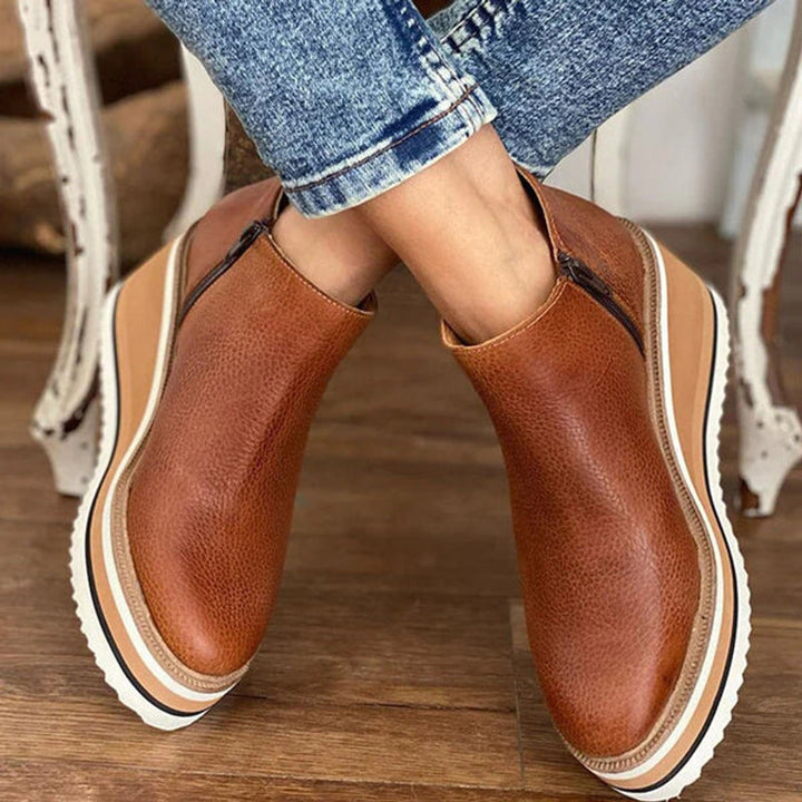 Women's Platform Wedge Zip-Up Round Toe Ankle Boots