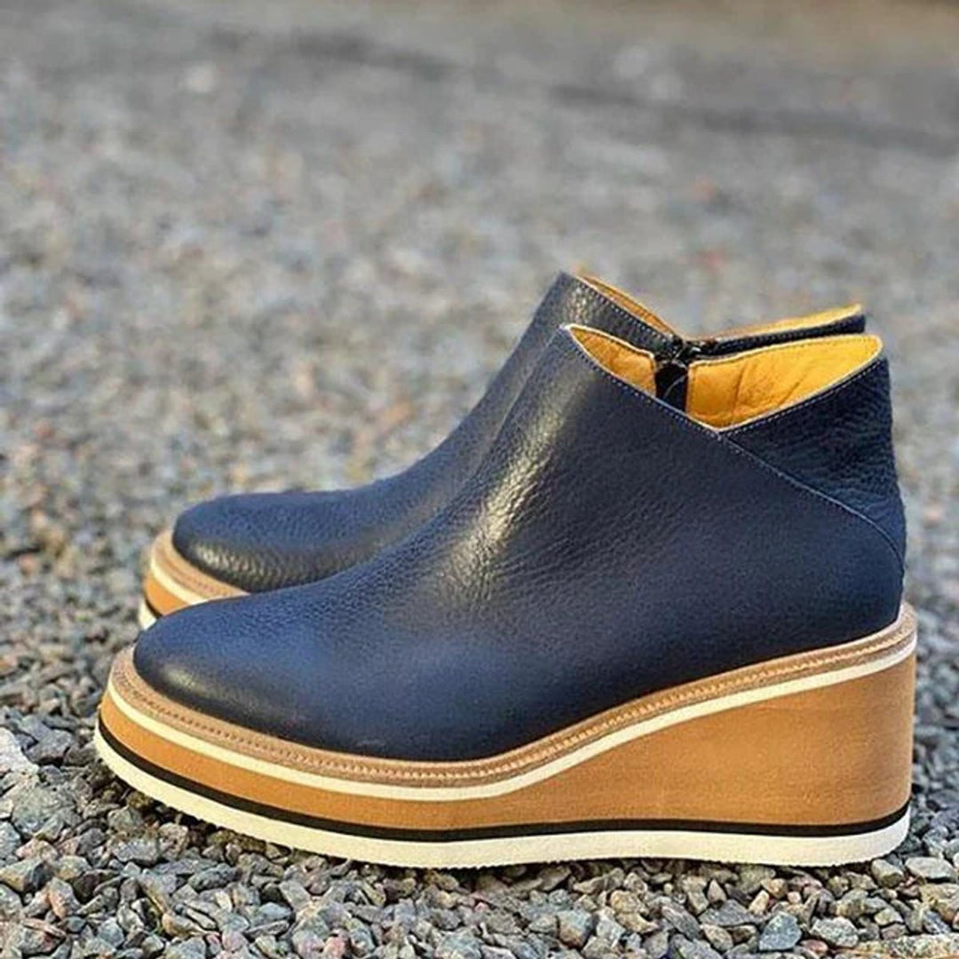 Women's Platform Wedge Zip-Up Round Toe Ankle Boots