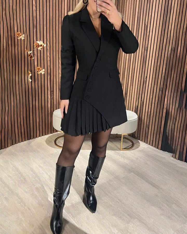 Women's Pleated Blazer Long Sleeve Fall Dress Notch Lapel
