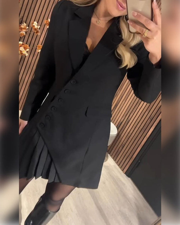 Women's Pleated Blazer Long Sleeve Fall Dress Notch Lapel