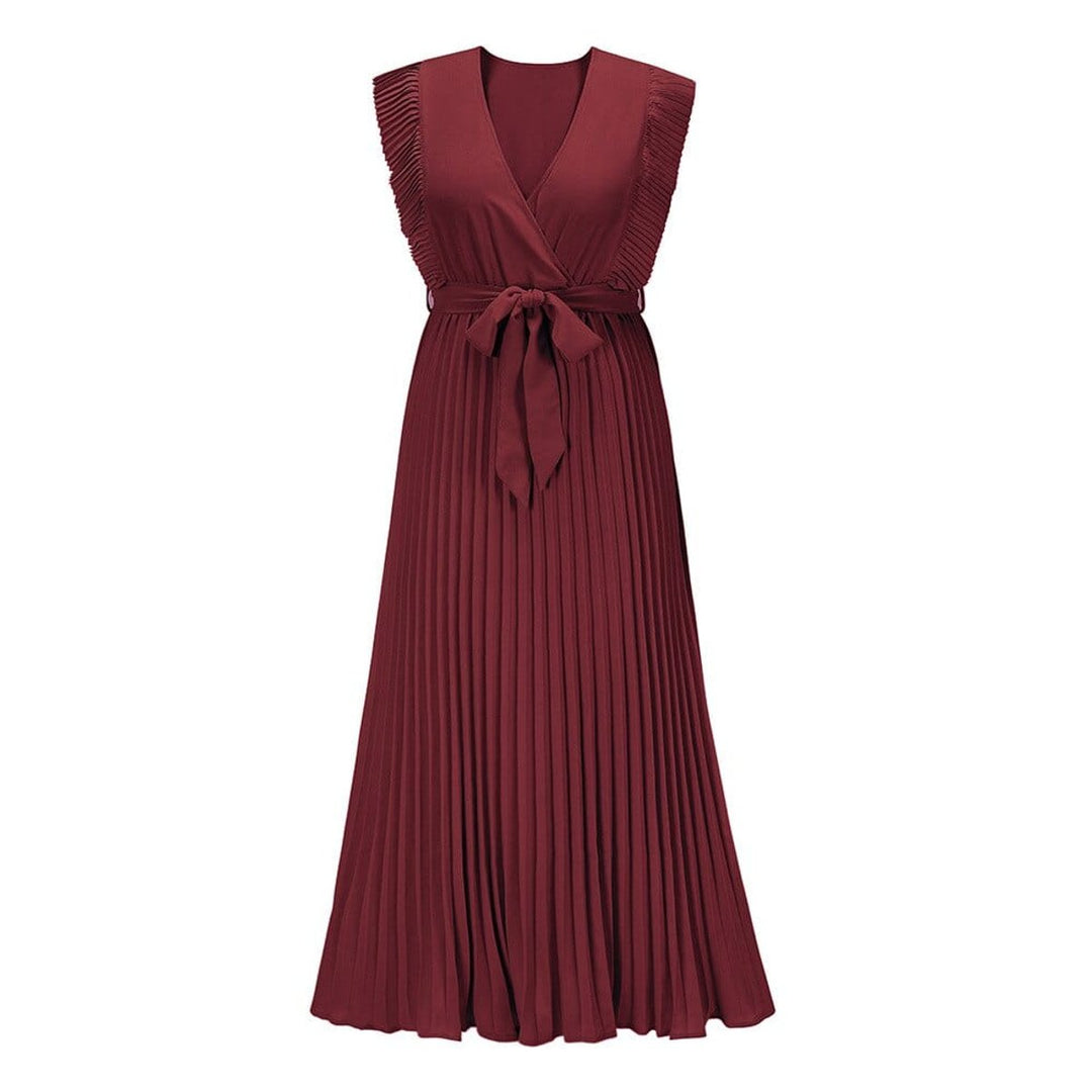 Women's Pleated Ruffle-Sleeve V-Neck Boho Maxi Formal Dress