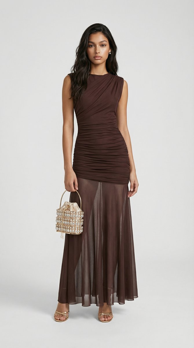 Women's Pleated Sculptural A-Line Fall Wedding Guest Dress