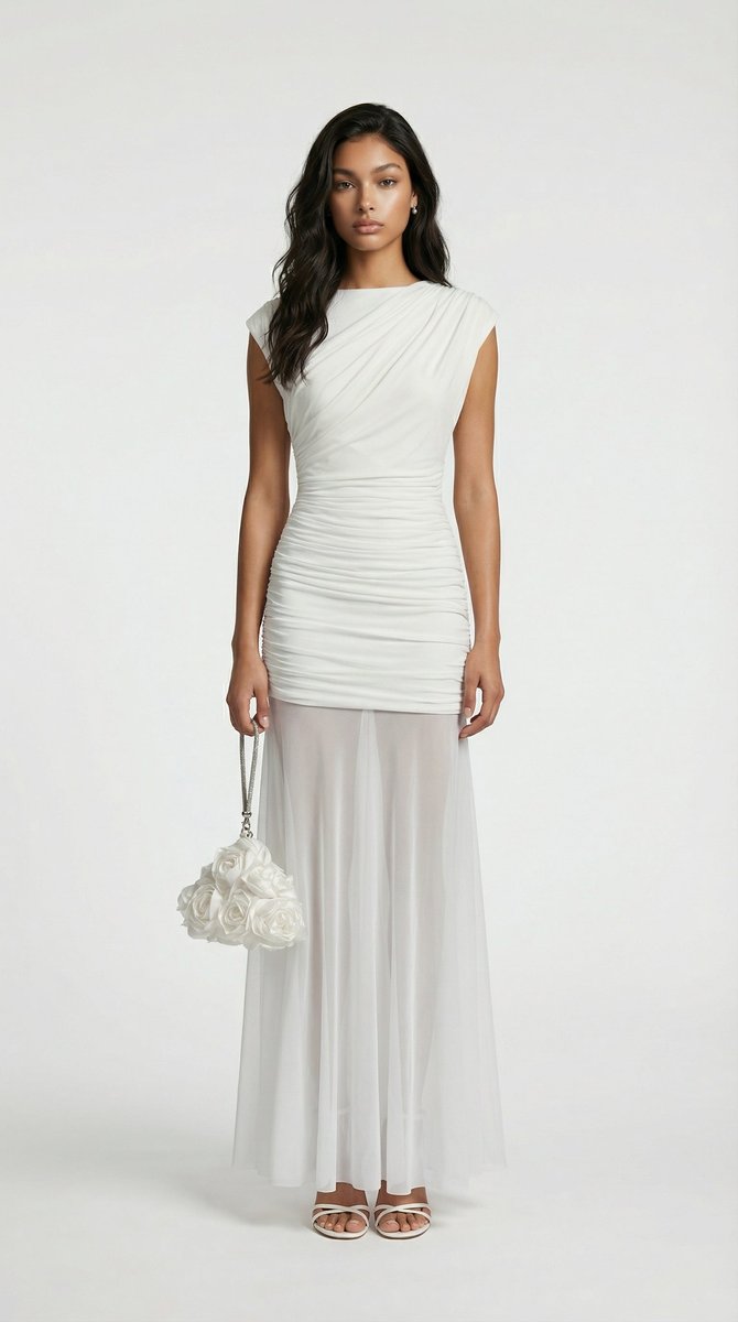Women's Pleated Sculptural A-Line Fall Wedding Guest Dress