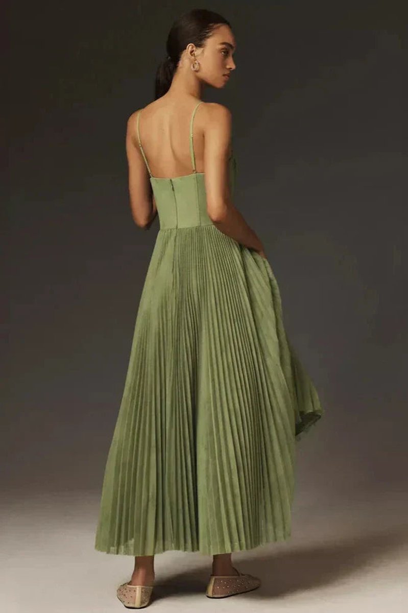 Women's Pleated Tulle Bustier Midi Formal Dress