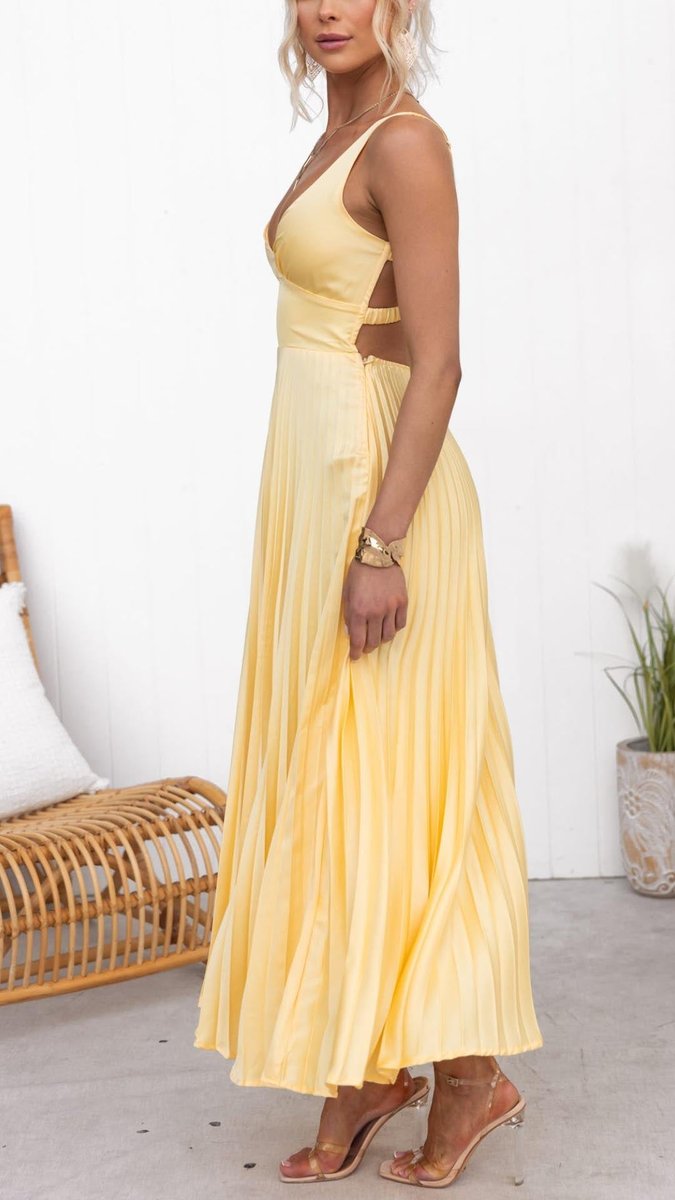 Women's Pleated V-Neck Formal Dress Sleeveless Maxi