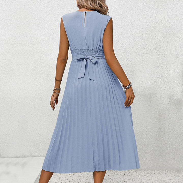 Women's Pleated Wrap-Front Sleeveless Fall Midi Dress