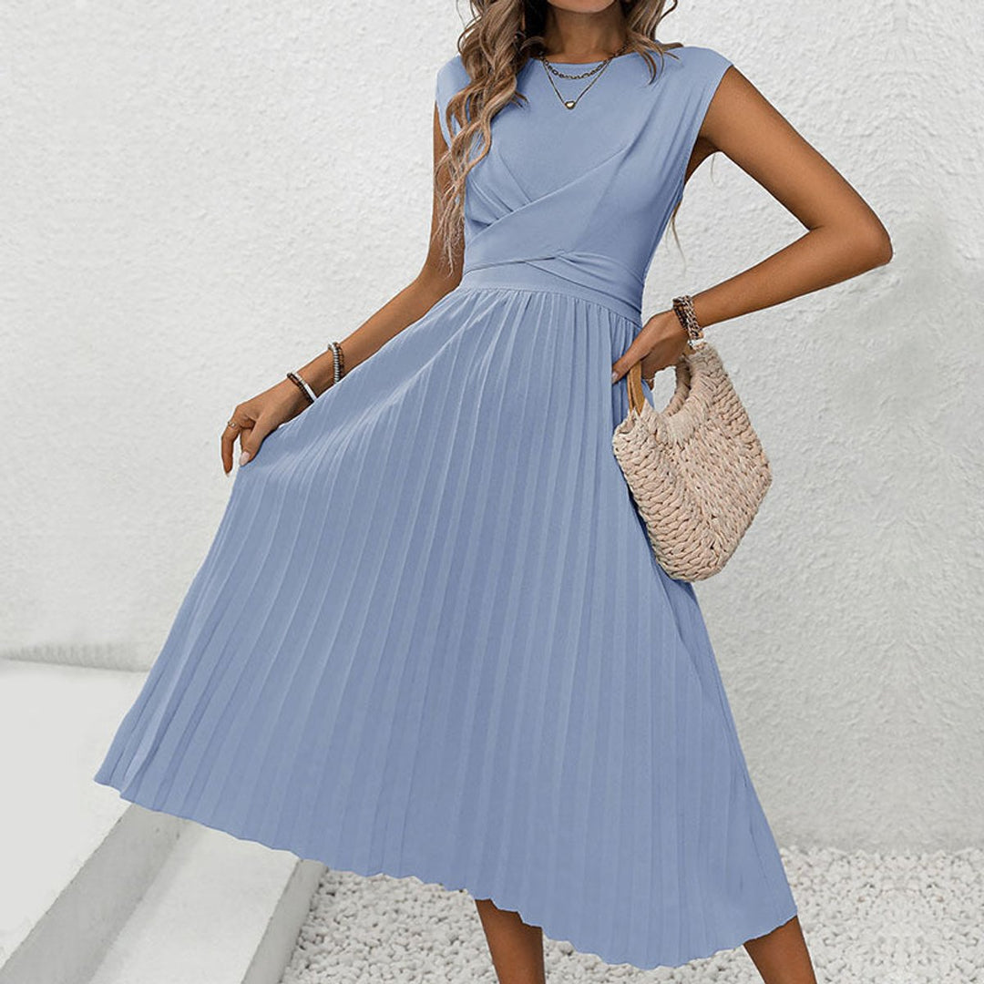 Women's Pleated Wrap-Front Sleeveless Fall Midi Dress