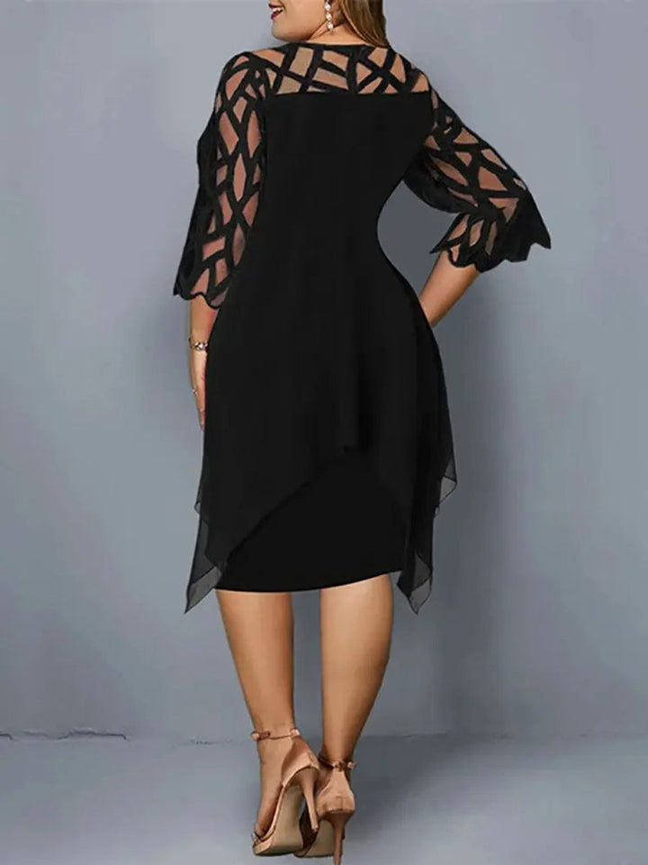 Women's Plus Size Mesh Sleeve Chiffon Fall Midi Dress