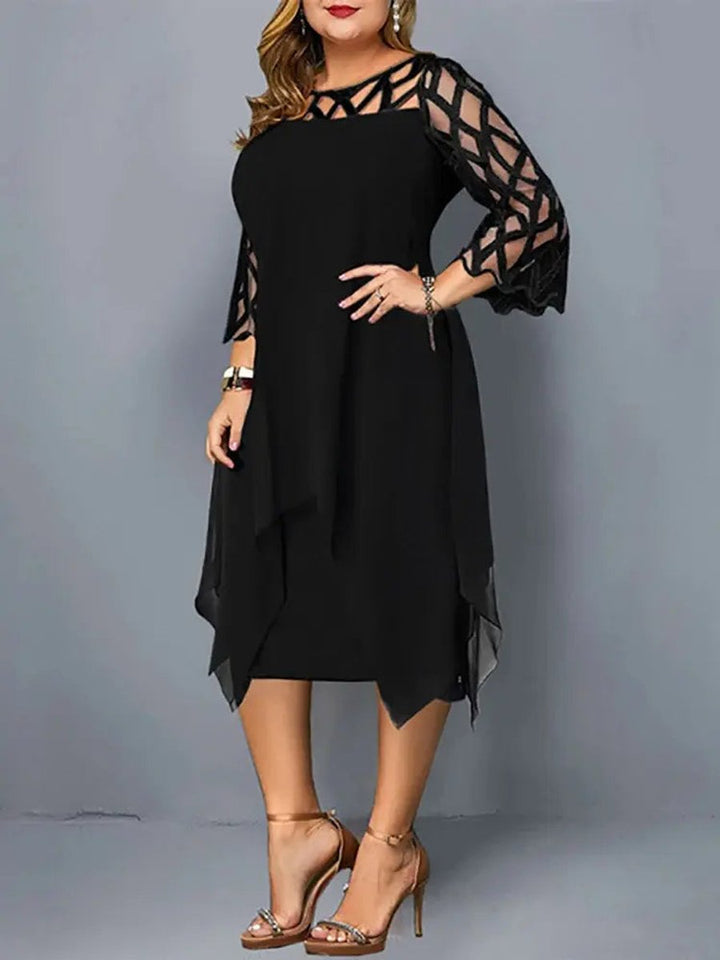 Women's Plus Size Mesh Sleeve Chiffon Fall Midi Dress