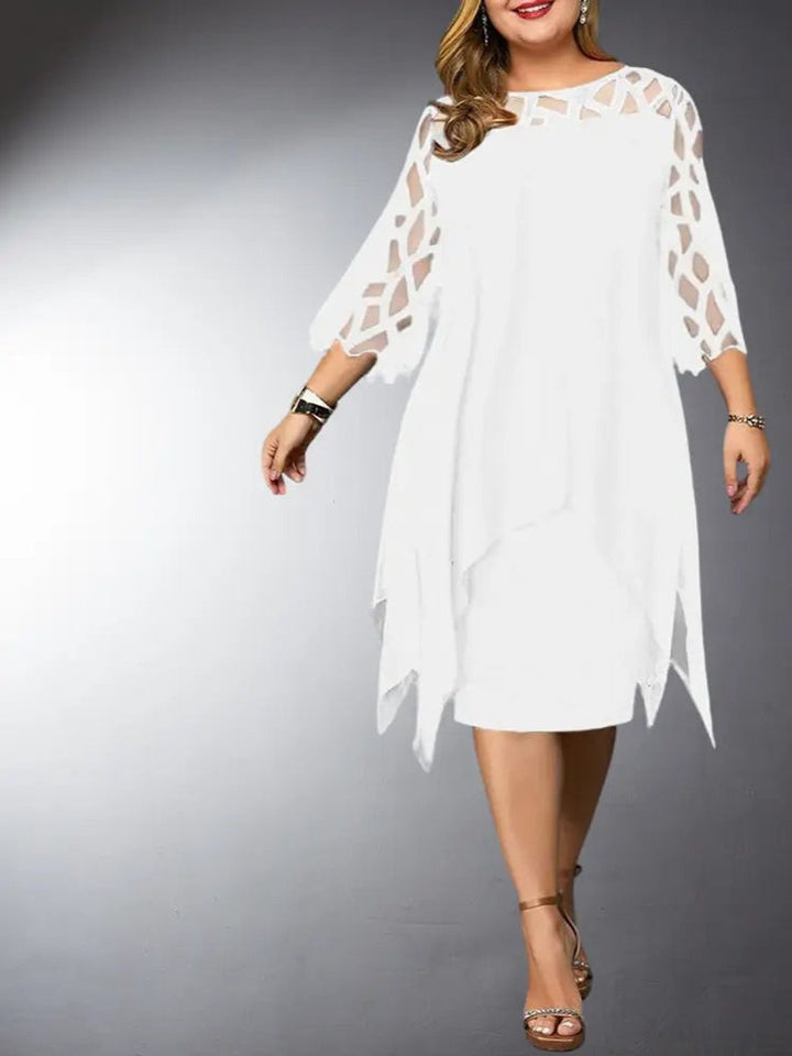 Women's Plus Size Mesh Sleeve Chiffon Fall Midi Dress