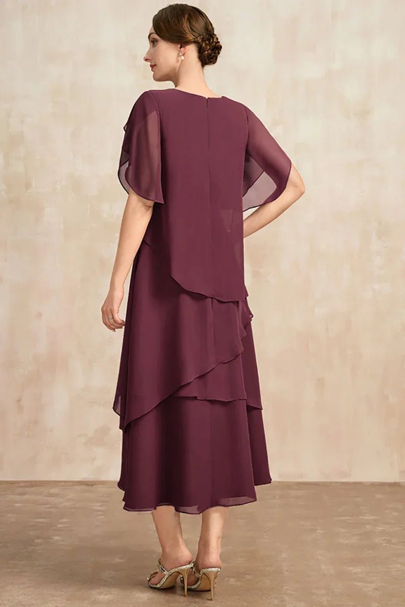 Women's Plus Size Tiered Chiffon Fall Midi Dress