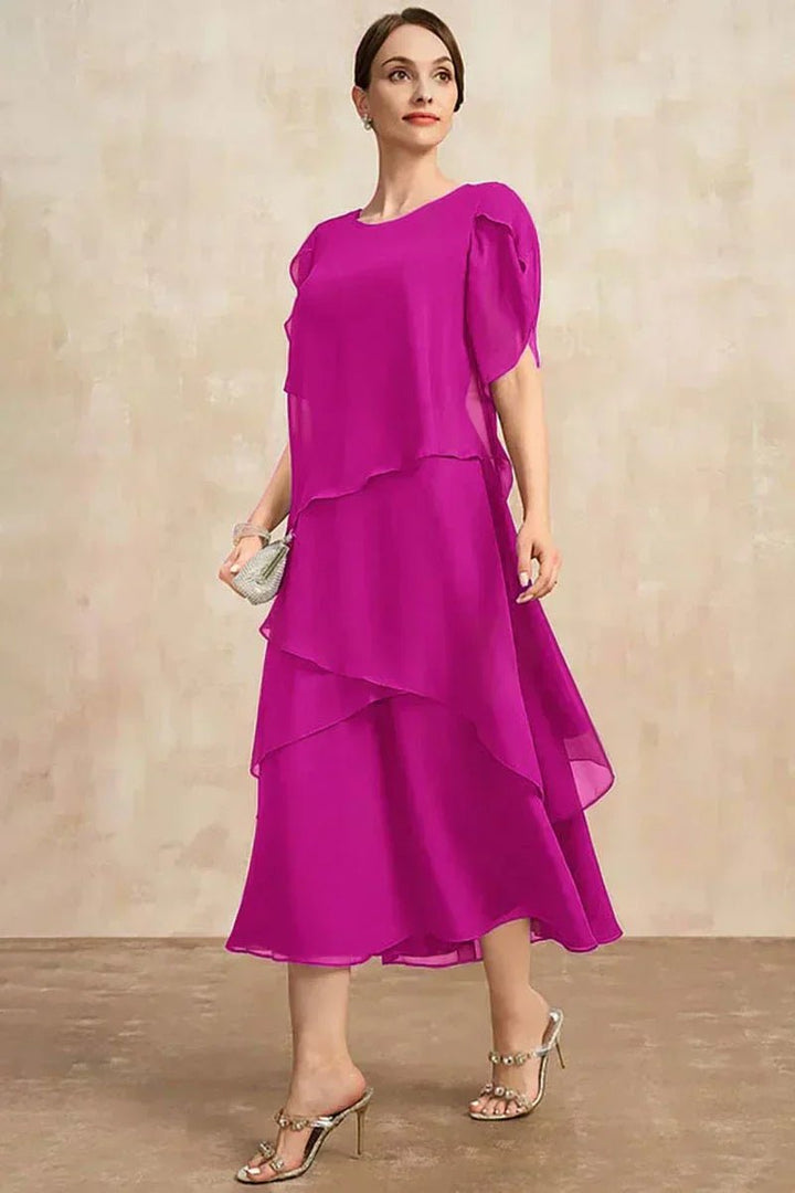 Women's Plus Size Tiered Chiffon Fall Midi Dress