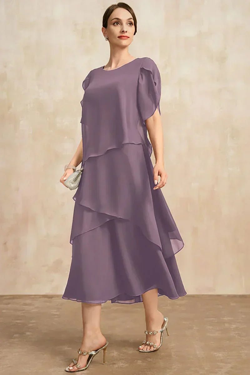 Women's Plus Size Tiered Chiffon Fall Midi Dress