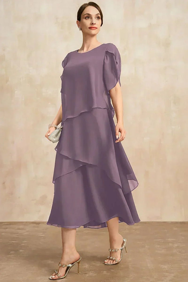 Women's Plus Size Tiered Chiffon Fall Midi Dress