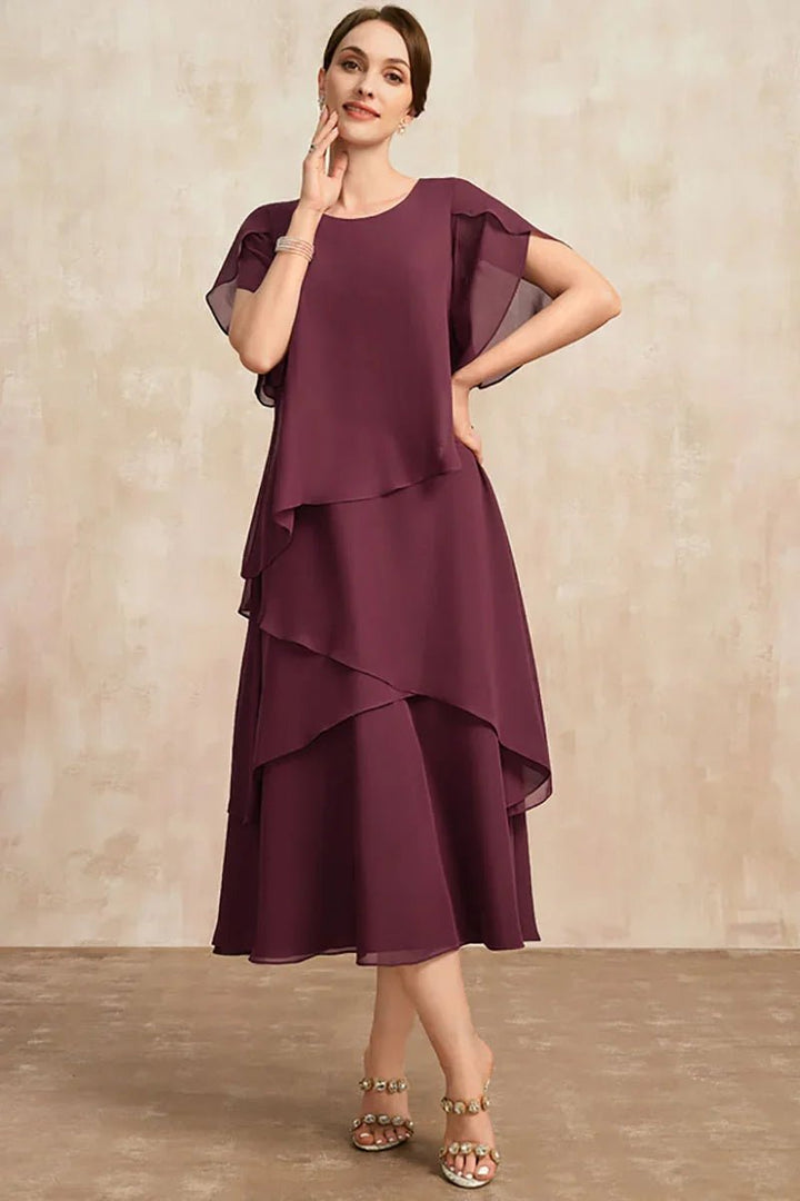 Women's Plus Size Tiered Chiffon Fall Midi Dress