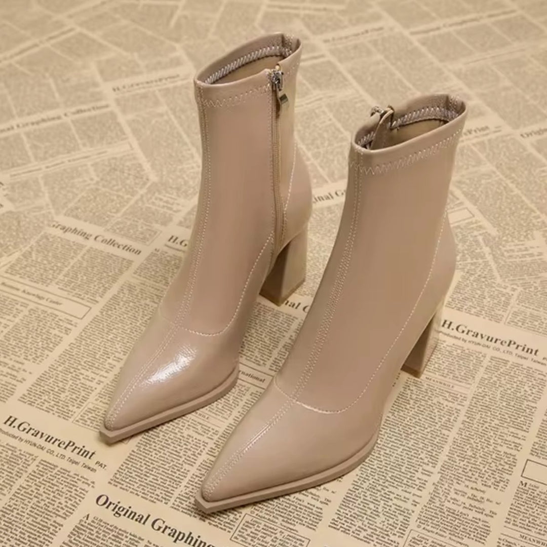 Women's Pointed-Toe Block-Heel Patent Ankle Boots