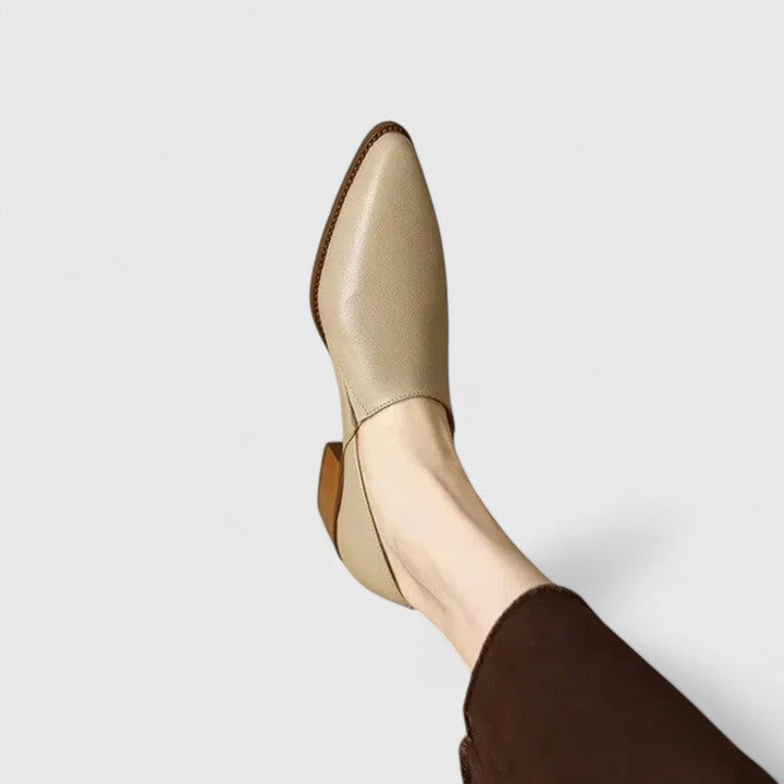 Women's Pointed-Toe Block-Heel Slip-On Leather Loafers