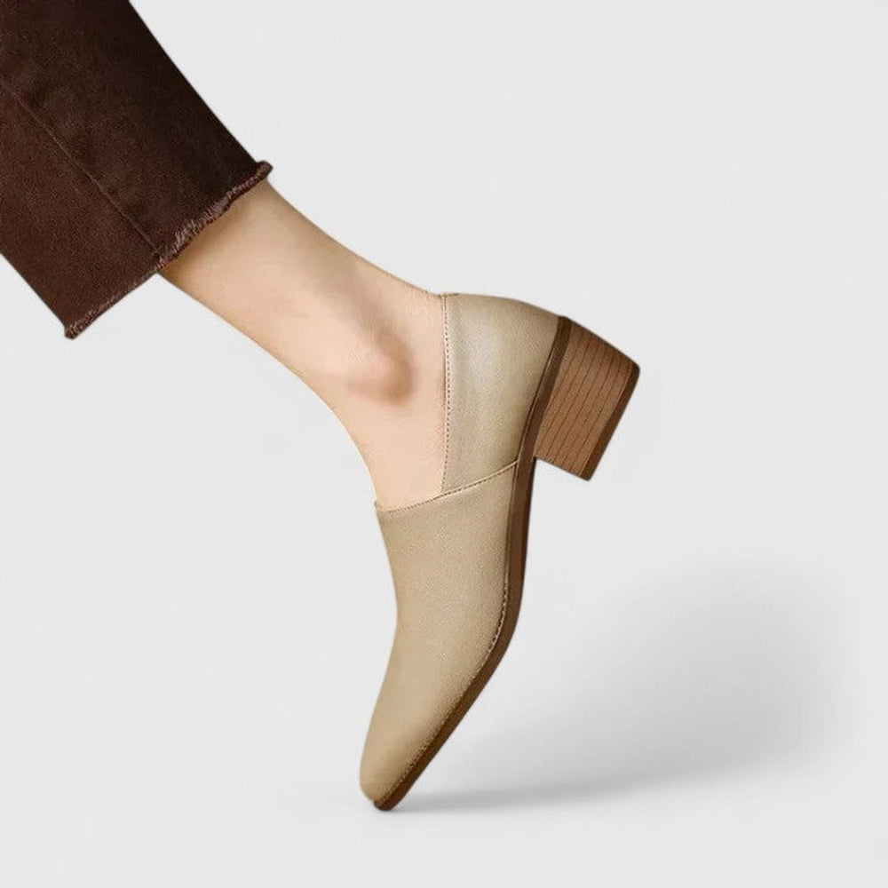 Women's Pointed-Toe Block-Heel Slip-On Leather Loafers
