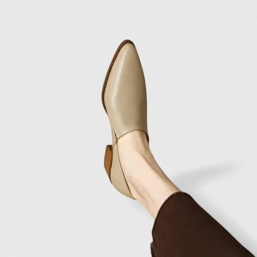 Women's Pointed-Toe Block-Heel Slip-On Leather Loafers - Apricot