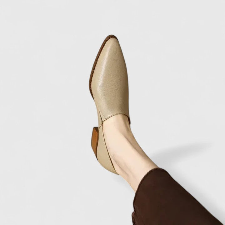 Women's Pointed-Toe Block-Heel Slip-On Leather Loafers - Apricot