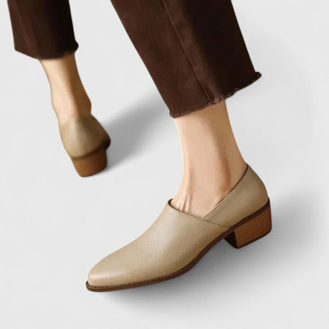 Women's Pointed-Toe Block-Heel Slip-On Leather Loafers