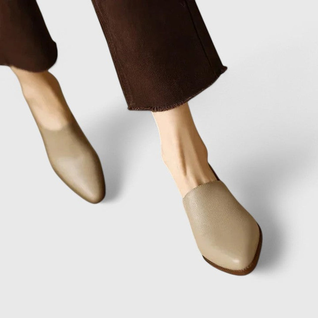Women's Pointed-Toe Block-Heel Slip-On Leather Loafers