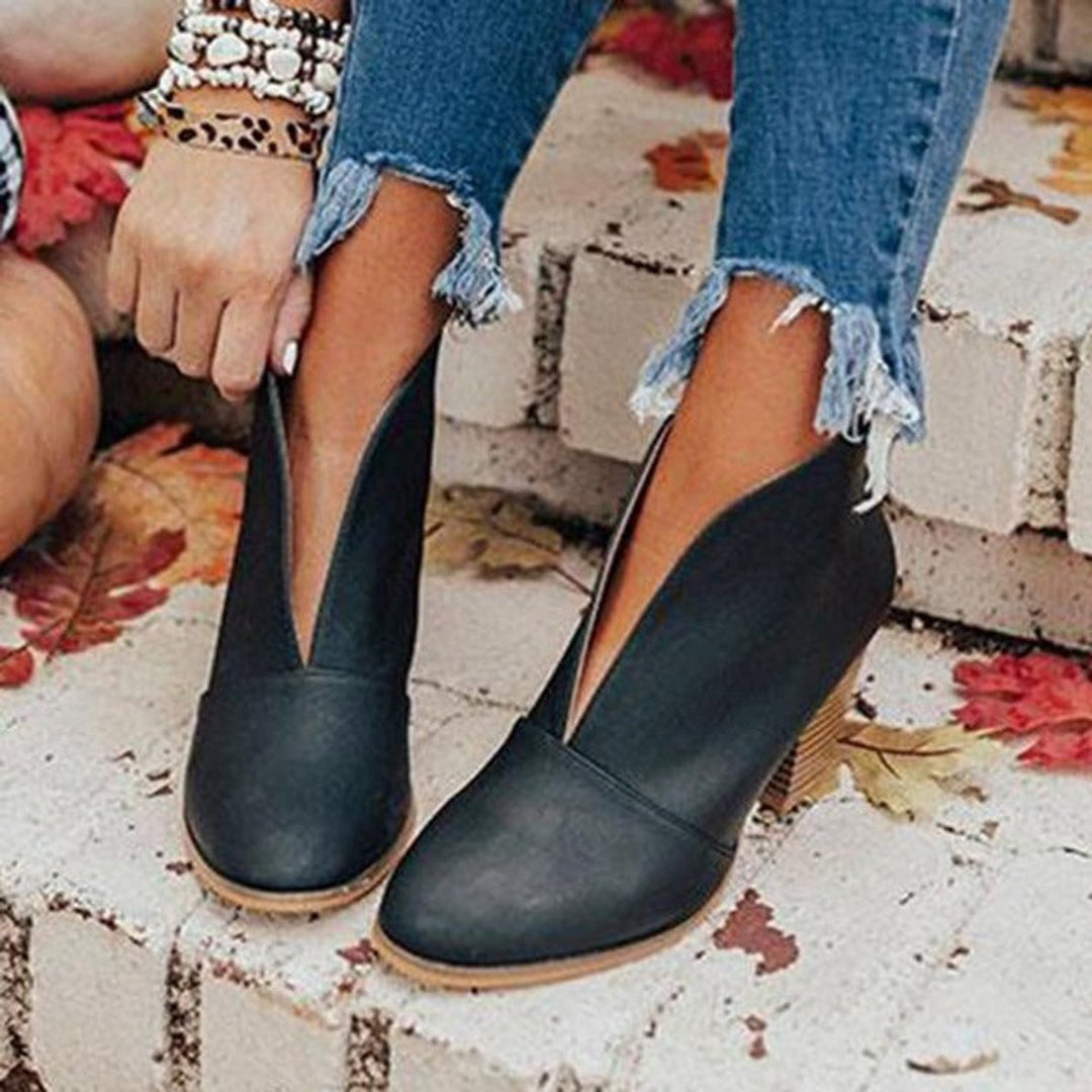 Women's Pointed-Toe Block-Heel V-Cut Ankle Boots