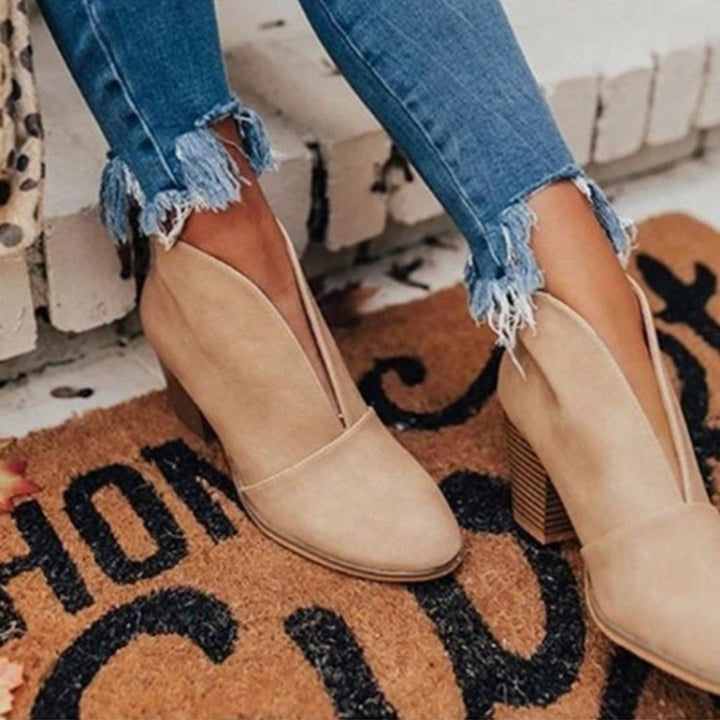 Women's Pointed-Toe Block-Heel V-Cut Ankle Boots