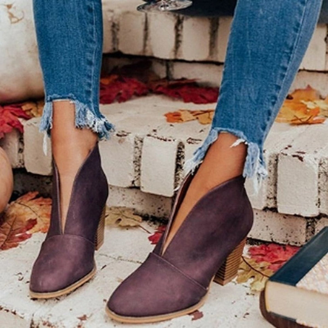 Women's Pointed-Toe Block-Heel V-Cut Ankle Boots