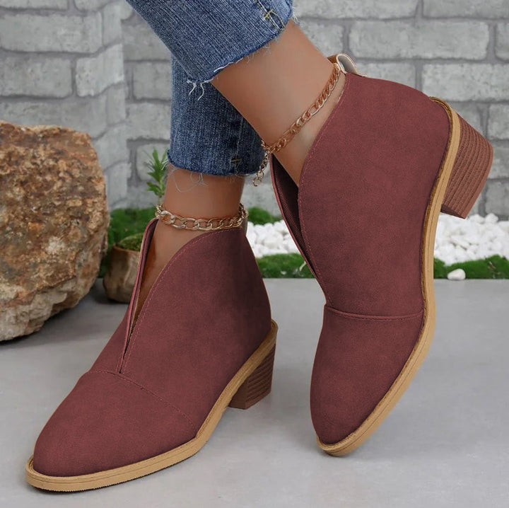 Women's Pointed-Toe Block-Heel V-Cut Ankle Boots