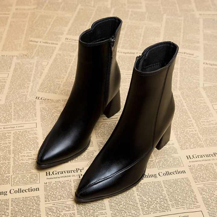 Women's Pointed-Toe Block-Heel Zip-Up Ankle Boots