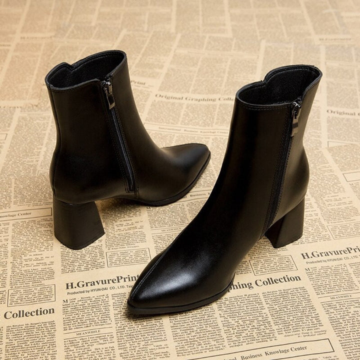 Women's Pointed-Toe Block-Heel Zip-Up Ankle Boots