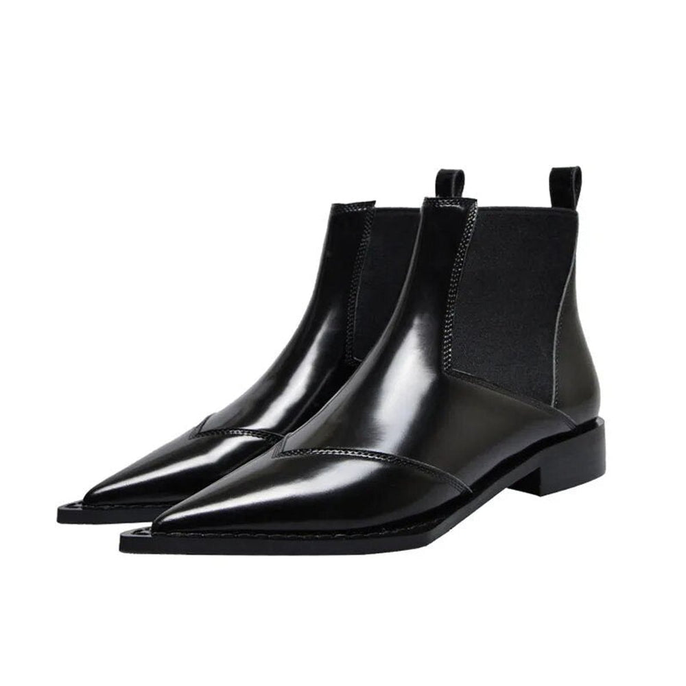 Women's Pointed-Toe Low-Heel Leather Chelsea Ankle Boots
